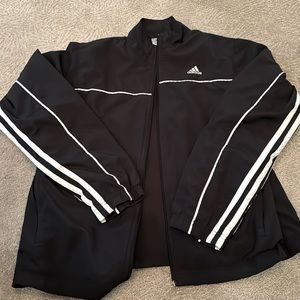 EUC adidas black active jacket with white stripes size Large